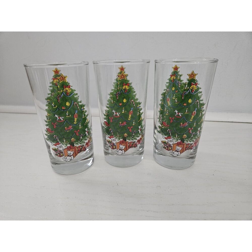 Vintage CHRISTMAS TREE Drinking Glasses‎ Set of 3 Cocktail Tumblers